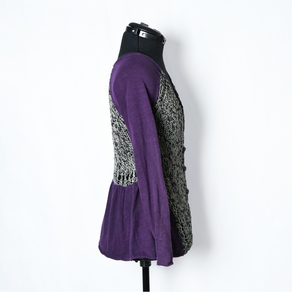 Anthropologie V-Neck Buttoned Sweater Peplum - Picture 2 of 5